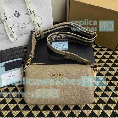 Replica Prada Khaki Leather Cross-Body Bag